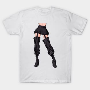 Female figure in trendy black pants and boots T-Shirt